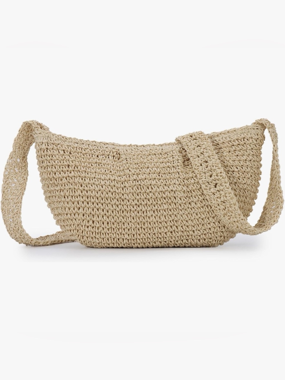 Minimalist Woven Straw Crossbody Bag in Beige -Pleated Dumpling Shoulder Handbag